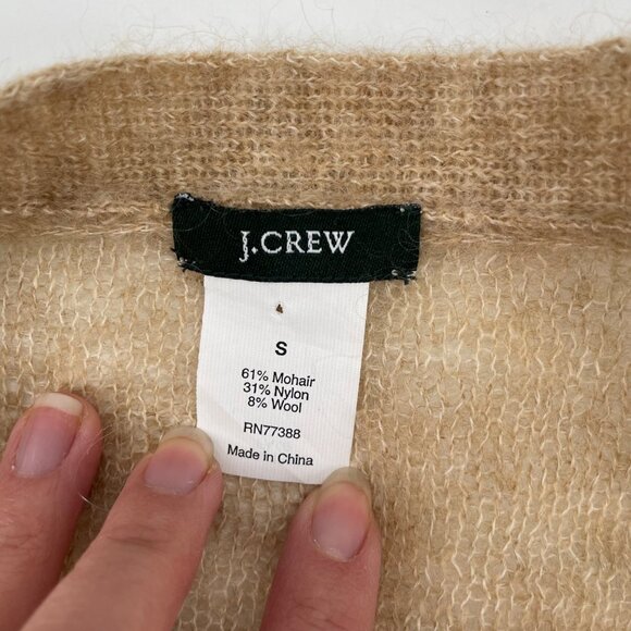 Vintage Y2K J. Crew Beige Mohair Wool Cardigan Sweater 3/4 Sleeve Womens Small - Picture 4 of 8